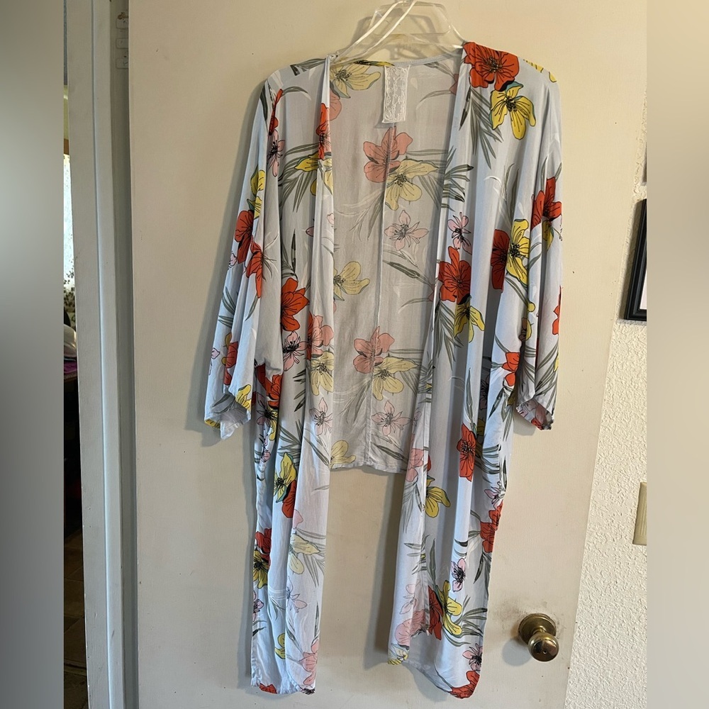 Jack by BB Dakota Floral Kimono‎ Wrap Blue Orange Tropical AA253398 Small